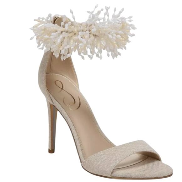 Sam Edelman Gillie Sand Linen Stilettos Open Toe Heels Beaded Size 7.5, 4'' Heel - Picture 13 of 13